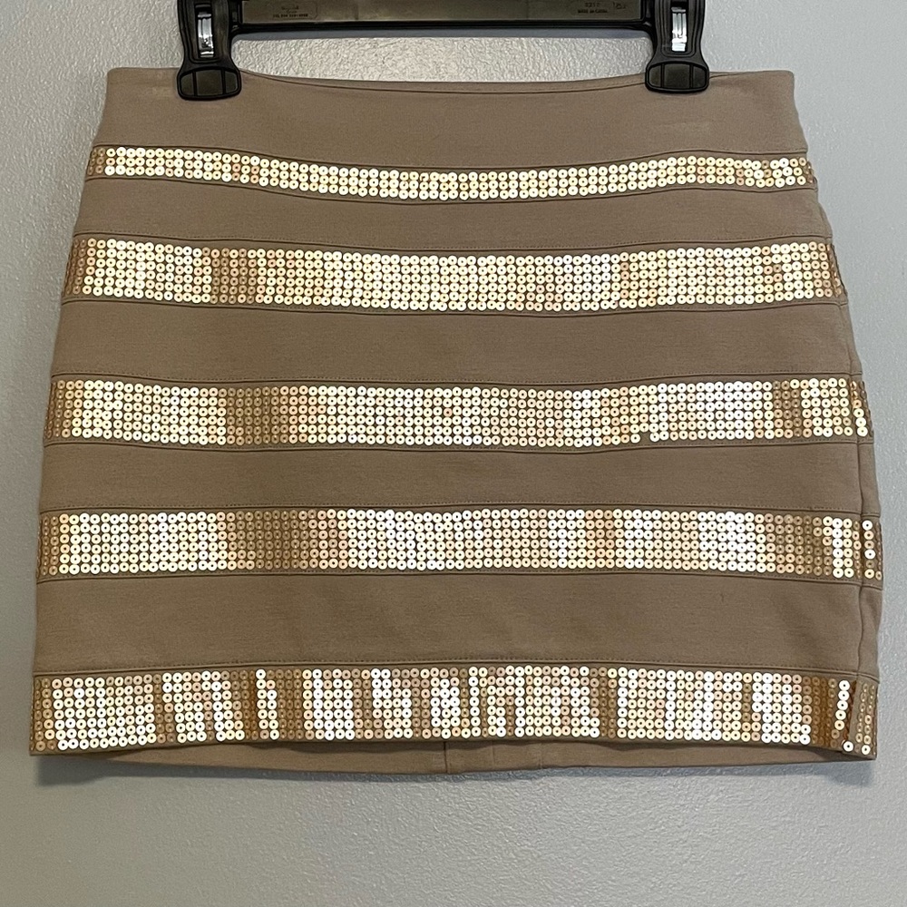 Express Taupe Sequin Striped Straight Mini Skirt NEW 4